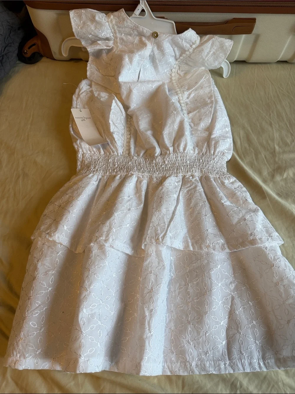 Mayoral White Eyelet Ruffle Waist Dress